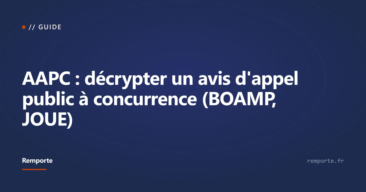 Avis d'appel public à concurrence affiché sur le BOAMP et le JOUE, avec annotations sur les sections clés